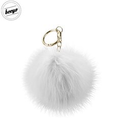 Beeyo Soft Fluffy Ring the Pompom & Smartphone Finger Holder and Stand Gadget White/Gold