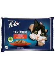 Felix-märkäruoka kissoille, naudanliha ja kana, 4 x 85 g.